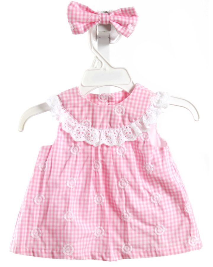 LITTLE ME  PINK  GINGHAM EMBROIDERED DRESS WITH EYELET TRIM