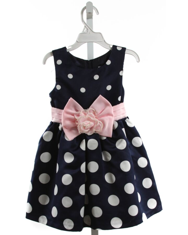 RARE EDITIONS  NAVY  POLKA DOT  PARTY DRESS WITH BOW