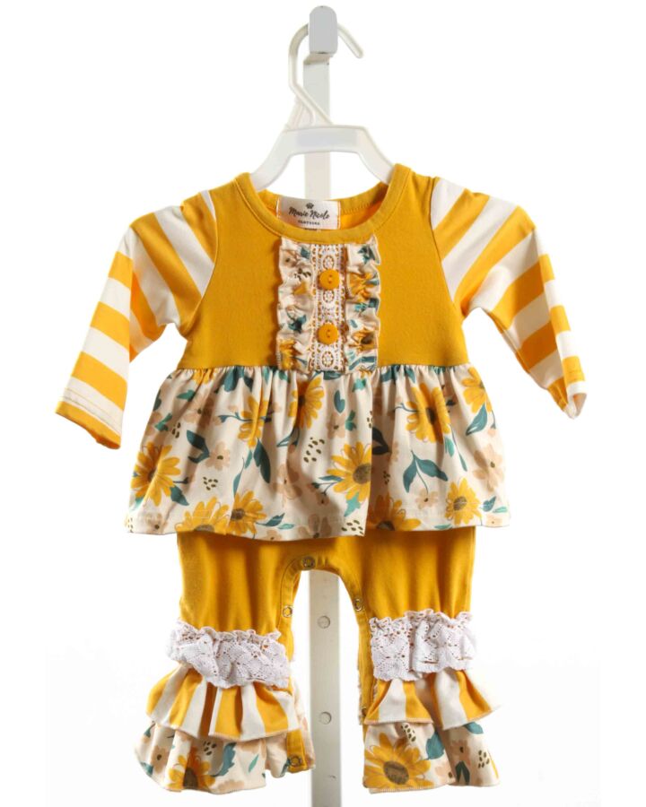 MARIE NICOLE CLOTHING  YELLOW  FLORAL  KNIT ROMPER WITH RUFFLE