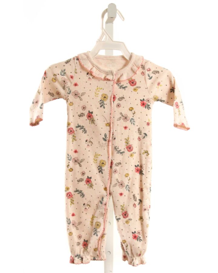 MUD PIE  LT PINK  FLORAL  KNIT ROMPER WITH PICOT STITCHING