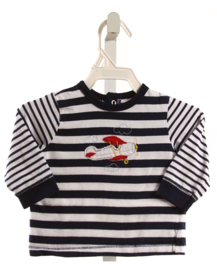 LITTLE ME  NAVY  STRIPED APPLIQUED KNIT LS SHIRT
