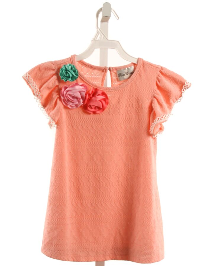 RARE EDITIONS  PINK EYELET FLORAL APPLIQUED KNIT SS SHIRT