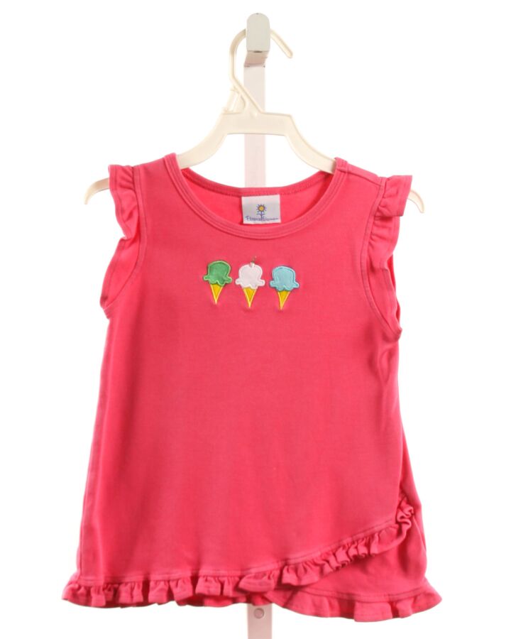 FLORENCE EISEMAN  HOT PINK   APPLIQUED SLEEVELESS SHIRT WITH RUFFLE