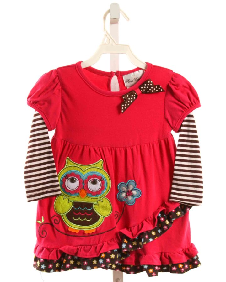 RARE EDITIONS  HOT PINK   APPLIQUED KNIT LS SHIRT WITH RUFFLE