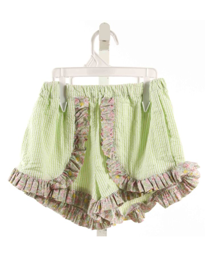 RED BEANS  LIME GREEN SEERSUCKER STRIPED  SHORTS WITH RUFFLE