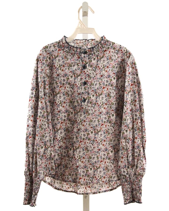 PLEAT.  MULTI-COLOR  FLORAL SMOCKED DRESS SHIRT