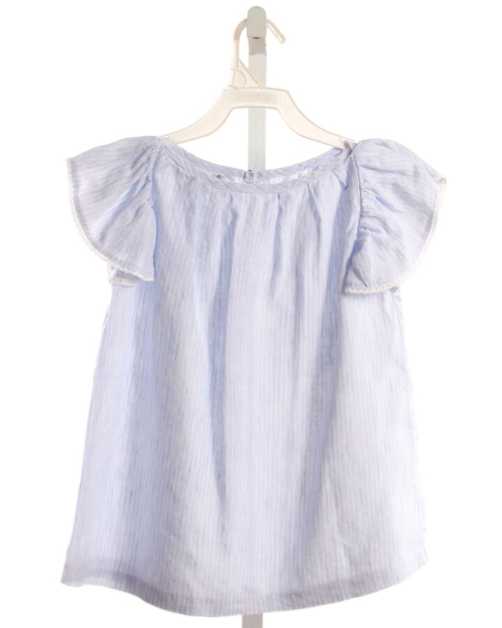 MARY & GRACE  LT BLUE LINEN STRIPED  SHIRT-SS WITH EYELET TRIM