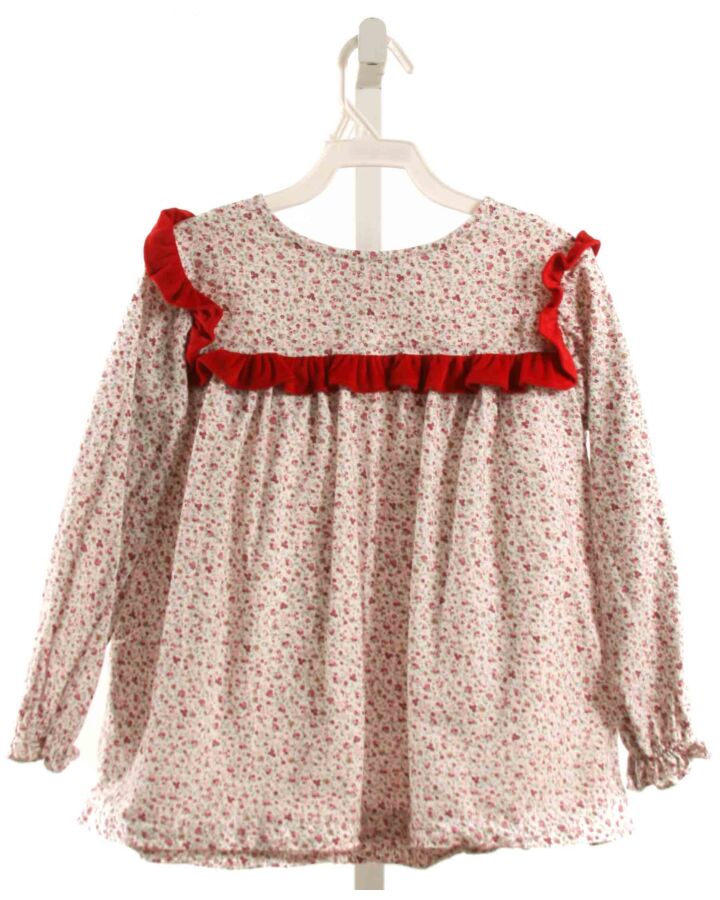 MARY & GRACE  RED  FLORAL  SHIRT-LS WITH RUFFLE