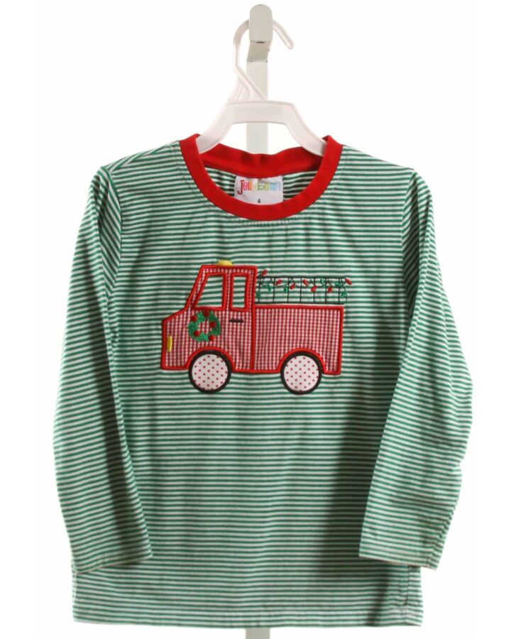 JELLYBEANS  GREEN  STRIPED APPLIQUED KNIT LS SHIRT