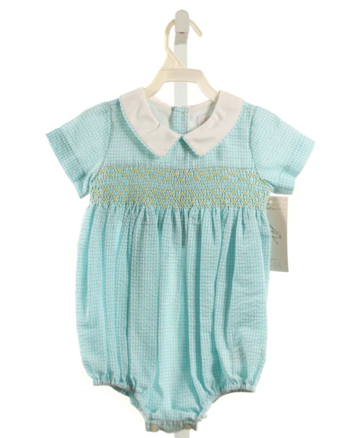 ALICE KATHLEEN  AQUA SEERSUCKER GINGHAM SMOCKED BUBBLE