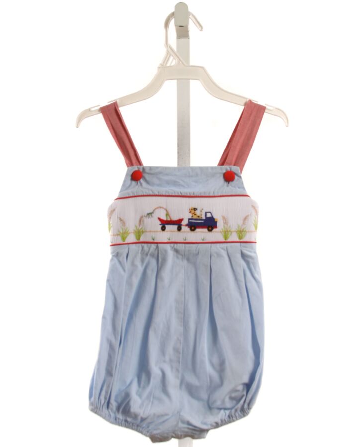 BEAUX ET BELLES  LT BLUE  MICROCHECK SMOCKED BUBBLE