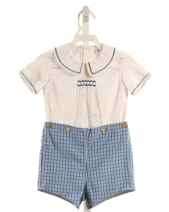 NO TAG  BLUE  PLAID SMOCKED SHORTALL