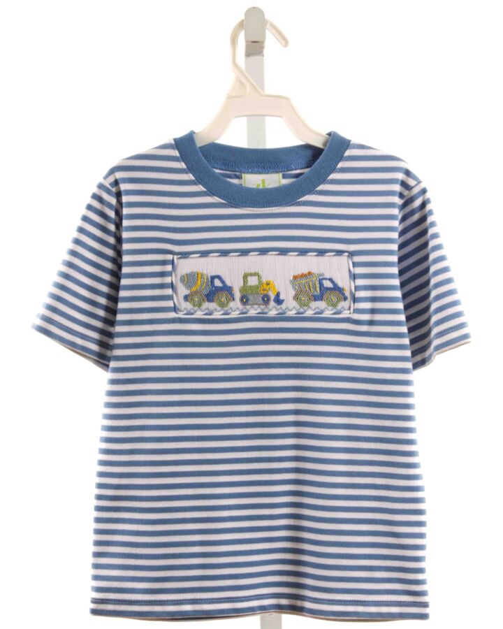 ZUCCINI  BLUE  STRIPED SMOCKED KNIT SS SHIRT