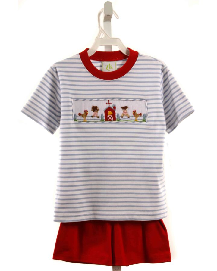 ZUCCINI  LT BLUE  STRIPED SMOCKED 2-PIECE OUTFIT