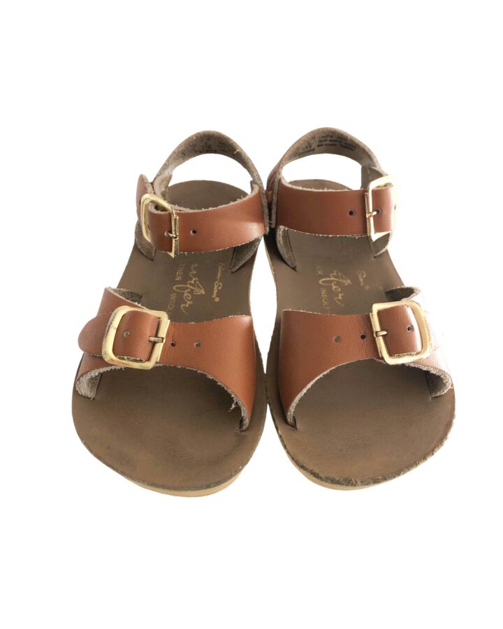 SUN SANS/ SALTWATER SANDALS BROWN SANDALS *THIS ITEM IS GENTLY USED WITH MINOR SIGNS OF WEAR (MINOR WEAR ON TOES) *EUC SIZE TODDLER 6