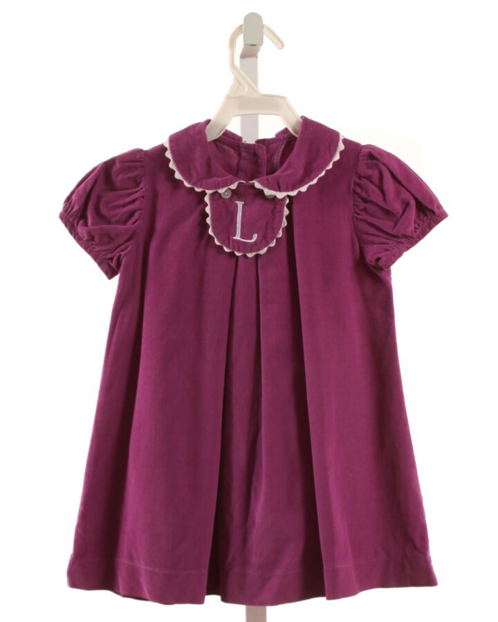 SOUTHERN SUNSHINE KIDS  PURPLE CORDUROY  EMBROIDERED DRESS WITH RIC RAC