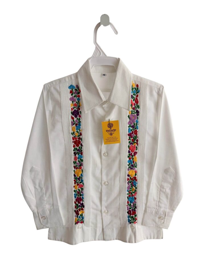 HUIZACHE ARTE VIVO DE OAXACA  WHITE  FLORAL EMBROIDERED DRESS SHIRT