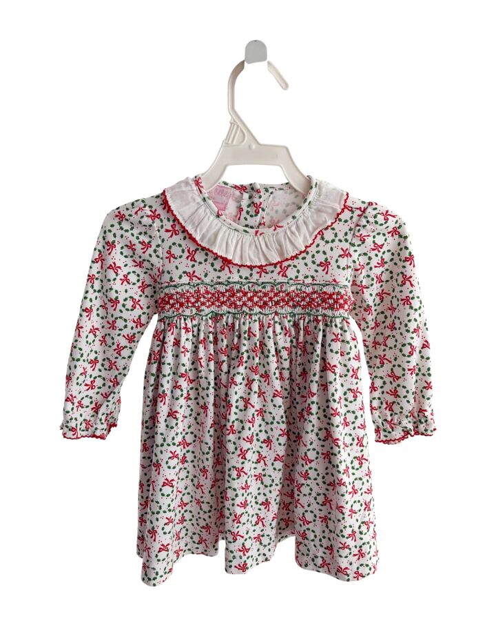 PETIT BEBE  RED   SMOCKED KNIT DRESS WITH PICOT STITCHING