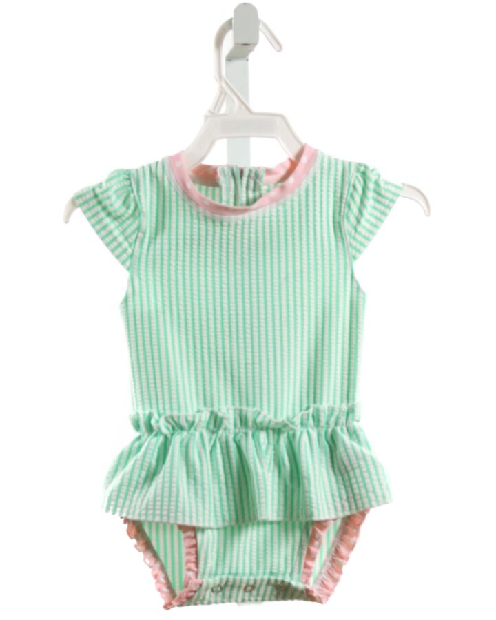 RUFFLE BUTTS  MINT SEERSUCKER STRIPED  1-PIECE SWIMSUIT