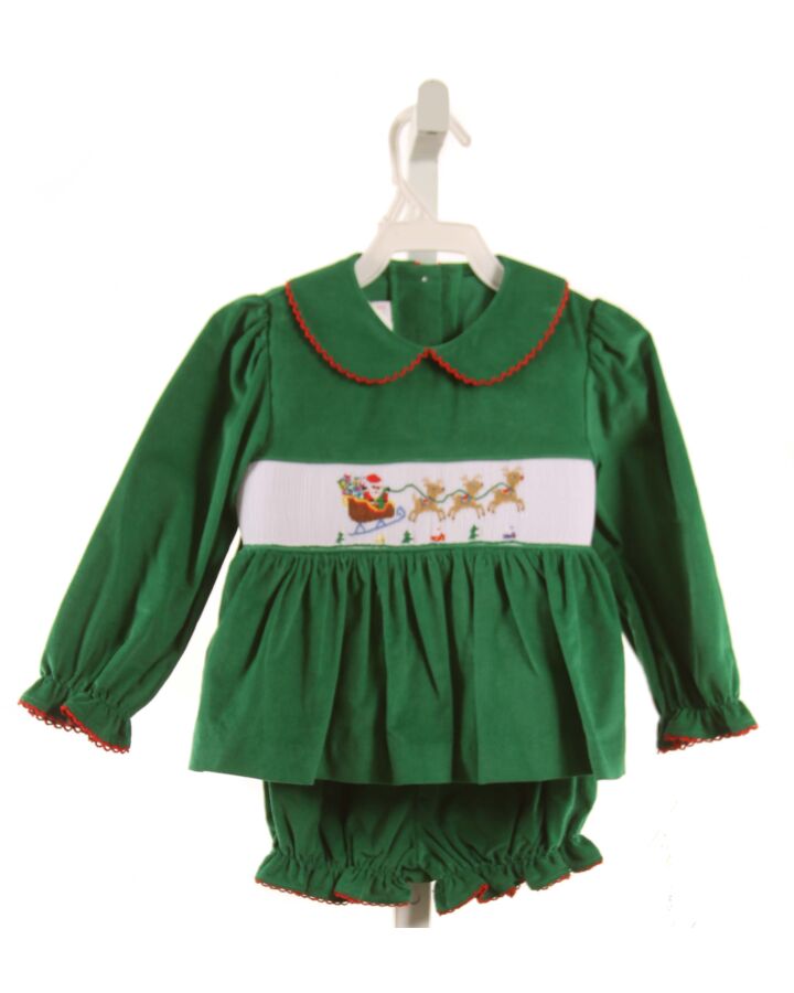 SMOCKED BY STELLYBELLY  GREEN CORDUROY  SMOCKED 2-PIECE OUTFIT WITH PICOT STITCHING