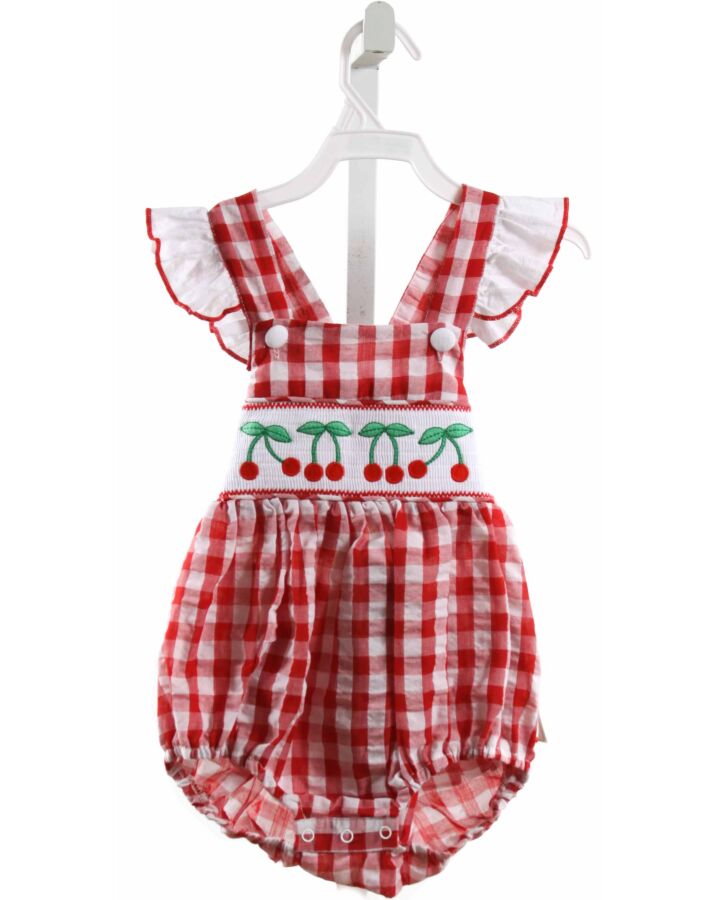 LIL CACTUS  RED SEERSUCKER GINGHAM SMOCKED BUBBLE