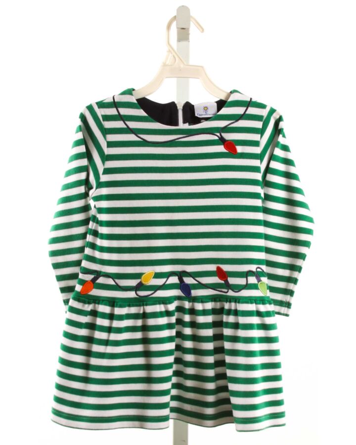 FLORENCE EISEMAN  GREEN  STRIPED APPLIQUED KNIT DRESS