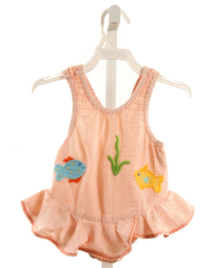 BAILEY BOYS  ORANGE SEERSUCKER STRIPED APPLIQUED 1-PIECE SWIMSUIT