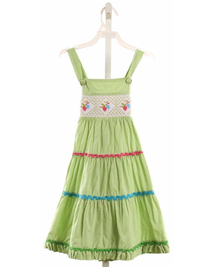 BEAUX ET BELLES  LIME GREEN  GINGHAM SMOCKED DRESS WITH RIC RAC