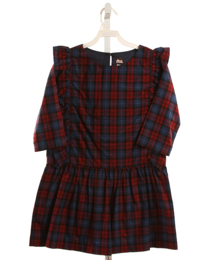 TEA  RED  PLAID  DRESS WITH RUFFLE