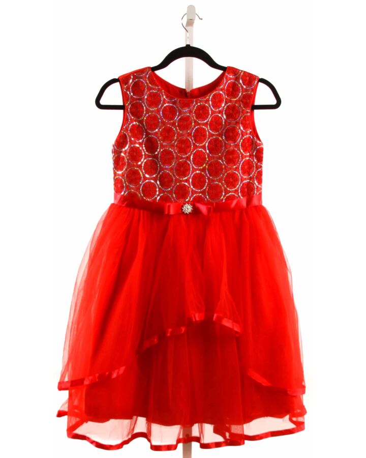 SUNNY FASHION  RED TULLE   PARTY DRESS WITH LACE TRIM