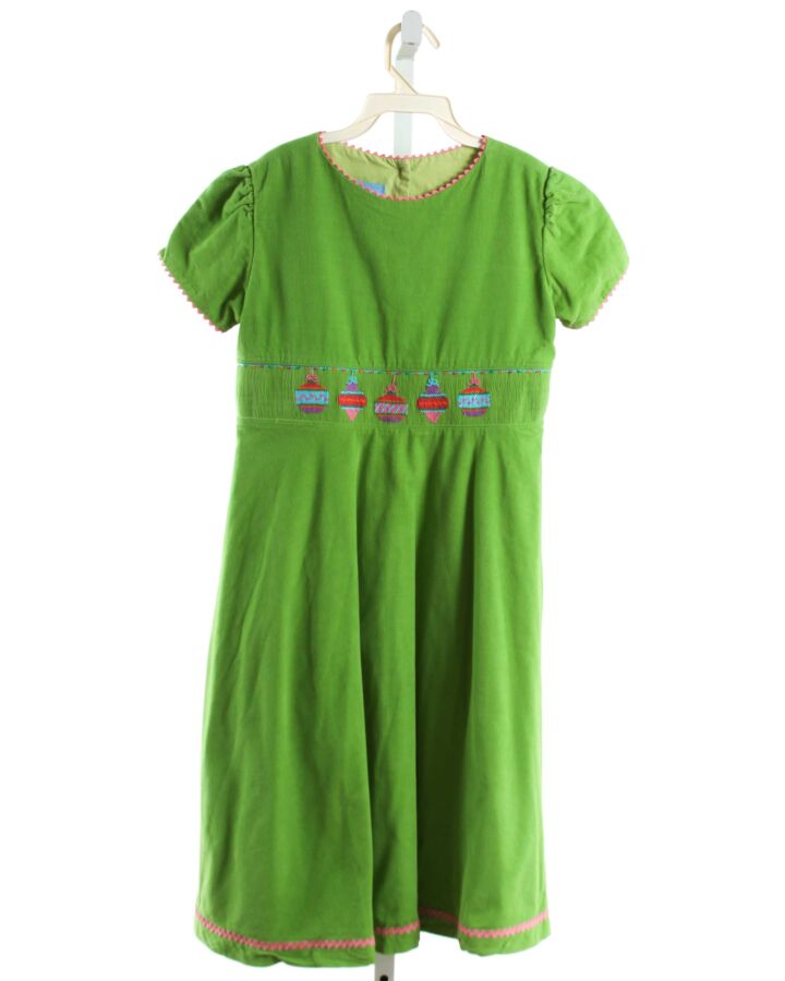 ANAVINI  GREEN CORDUROY  SMOCKED DRESS WITH RIC RAC