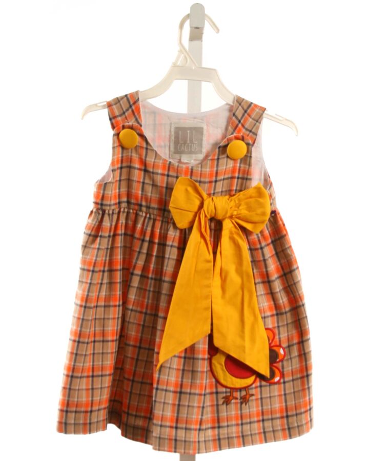 LIL CACTUS  ORANGE  PLAID APPLIQUED DRESS WITH BOW