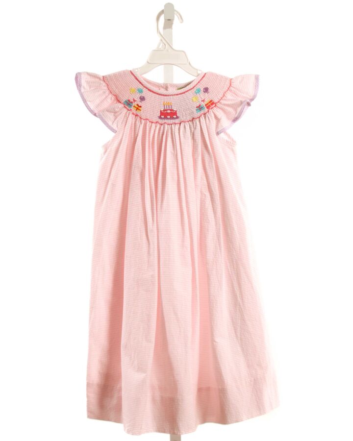 CLASSIC WHIMSY  LT PINK SEERSUCKER STRIPED SMOCKED DRESS