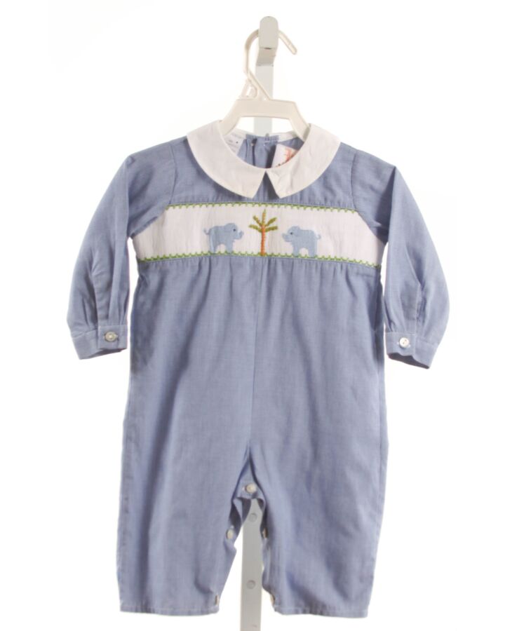 SMOCKED GIRAFFE  BLUE   SMOCKED ROMPER