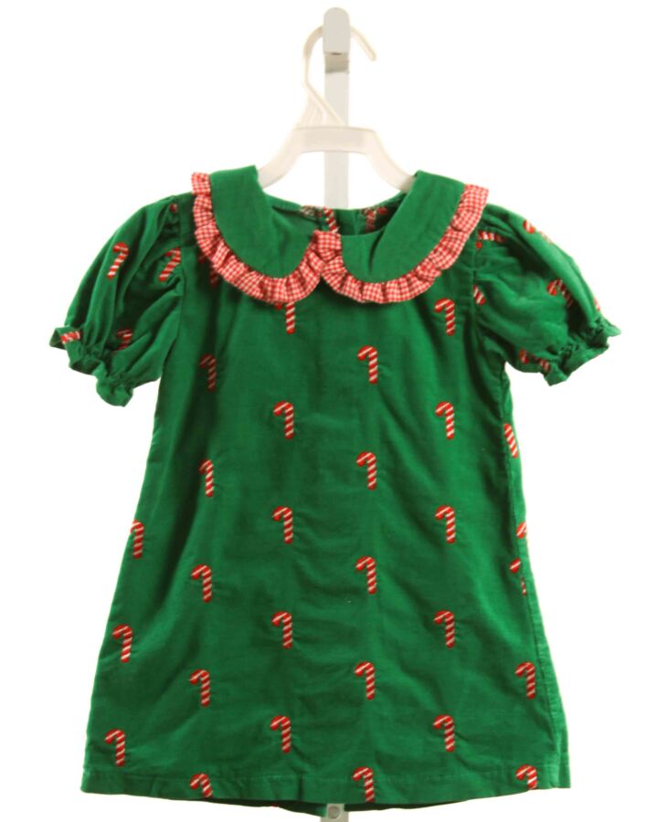 STITCHY FISH  GREEN CORDUROY  EMBROIDERED DRESS WITH RUFFLE