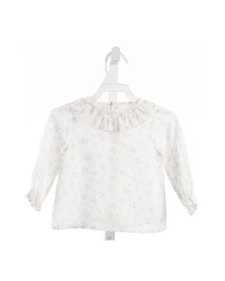 GREY ELEPHANT  WHITE SWISS DOT FLORAL  CLOTH LS SHIRT WITH RUFFLE