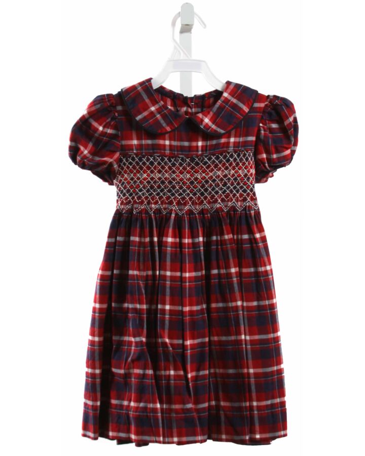 KAYCE HUGHES  RED  PLAID SMOCKED DRESS