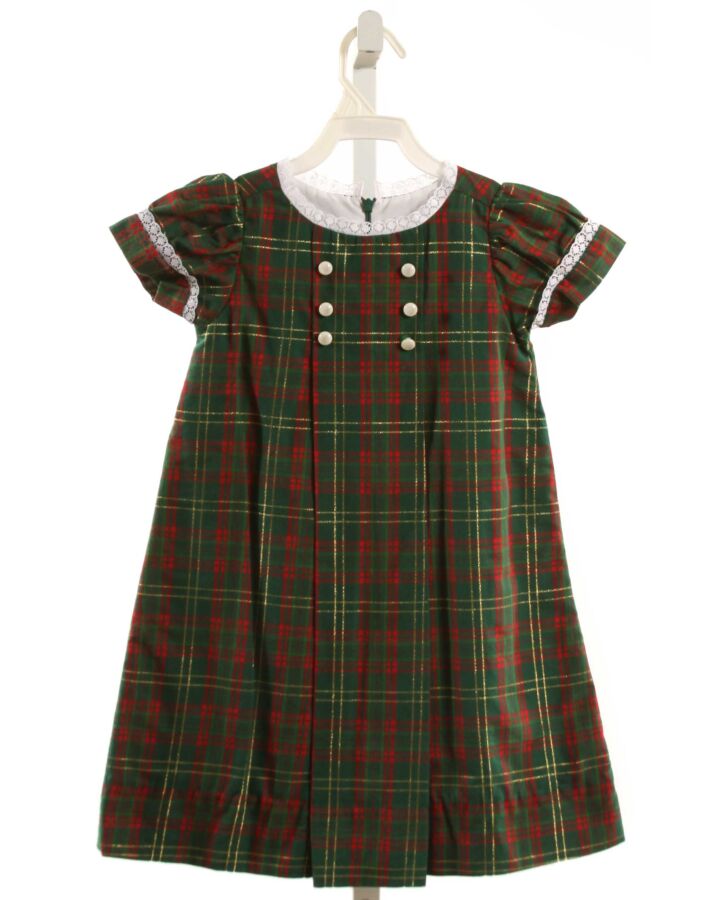 EYELET & IVY  GREEN  PLAID  DRESS WITH EYELET TRIM
