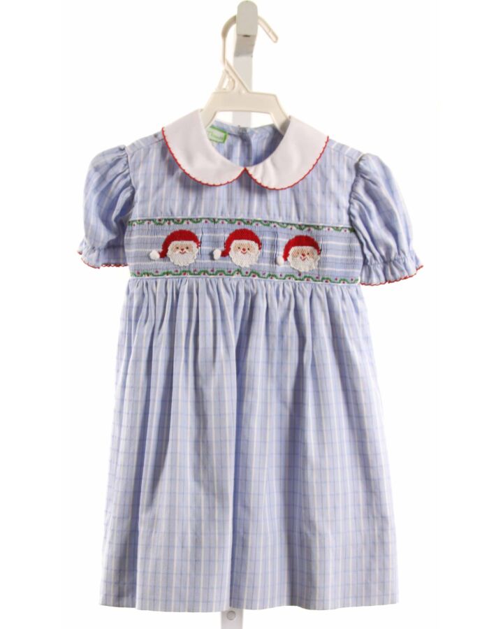 LITTLE THREADS  LT BLUE  PLAID SMOCKED DRESS WITH PICOT STITCHING