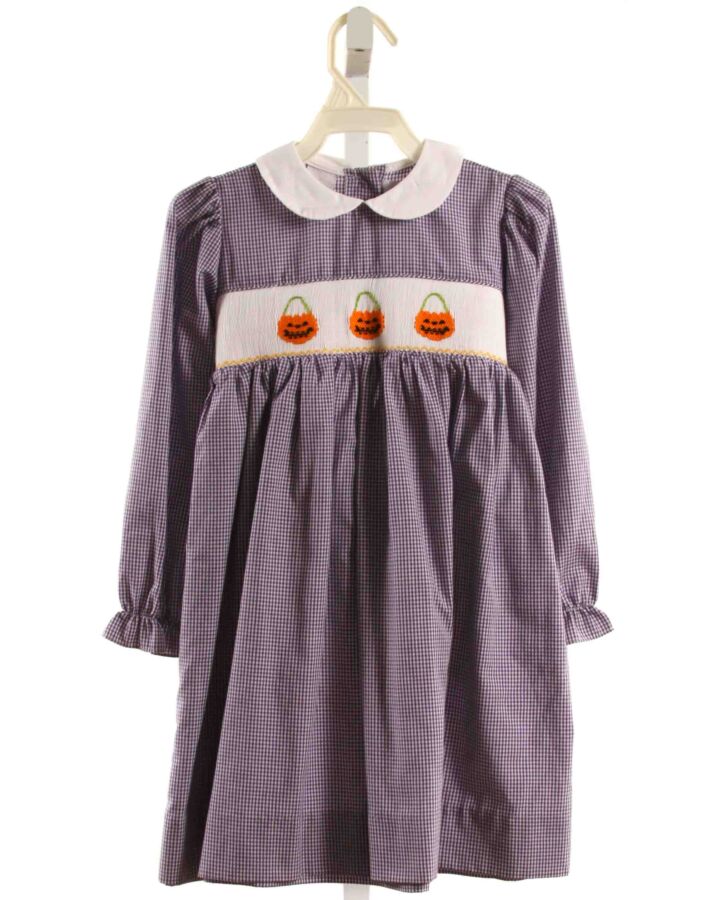 SMOCKED GIRAFFE  PURPLE  GINGHAM SMOCKED DRESS