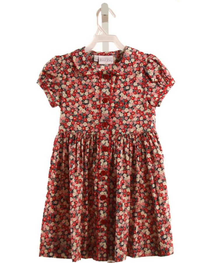 RACHEL RILEY  RED  FLORAL  DRESS WITH PICOT STITCHING