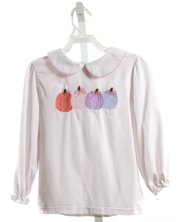 CECIL & LOU  WHITE   APPLIQUED KNIT LS SHIRT WITH PICOT STITCHING