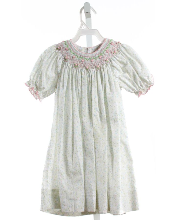 PETIT AMI  WHITE  FLORAL SMOCKED DRESS WITH PICOT STITCHING