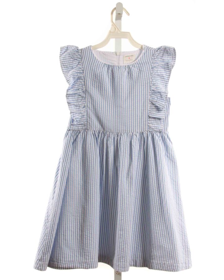 CREWCUTS  LT BLUE SEERSUCKER STRIPED  DRESS WITH RUFFLE