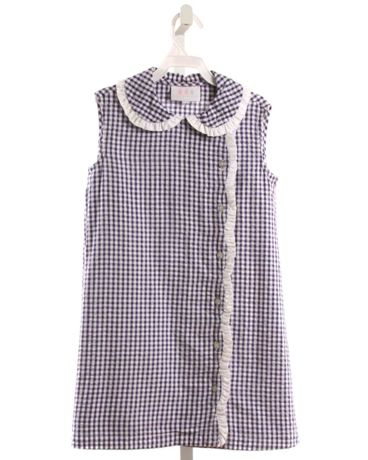 TWO GIRLS AND A BOY  NAVY SEERSUCKER GINGHAM  DRESS WITH RUFFLE