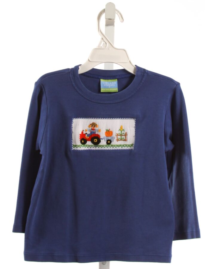 VELANI  BLUE   SMOCKED KNIT LS SHIRT