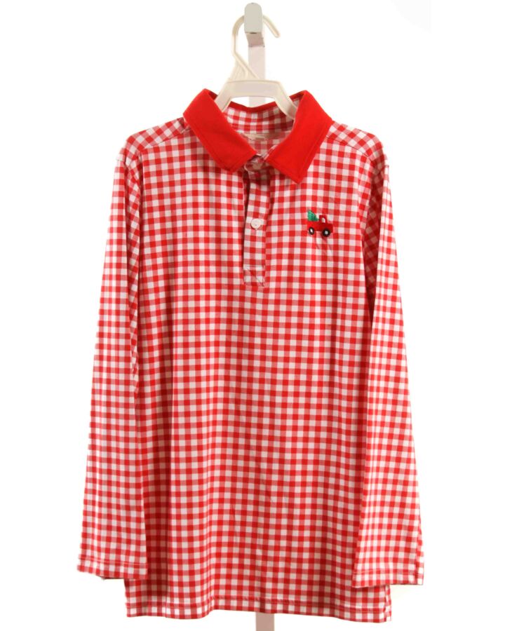 SMOCKINGBIRD  RED  GINGHAM EMBROIDERED KNIT LS SHIRT