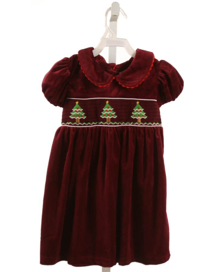 LIL CACTUS  MAROON VELVET  SMOCKED DRESS