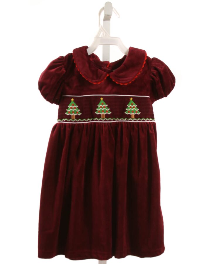 LIL CACTUS  MAROON VELVET  SMOCKED DRESS