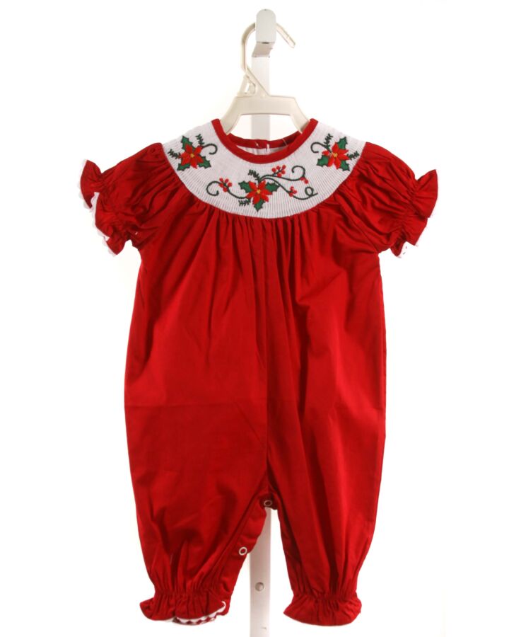 LIL CACTUS  RED   SMOCKED ROMPER WITH RIC RAC